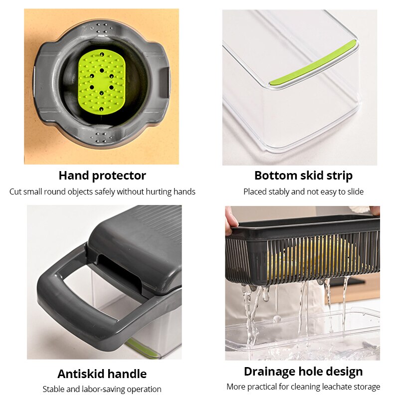1Pc Green Black 12 In 1 Multifunctional Vegetable Slicer