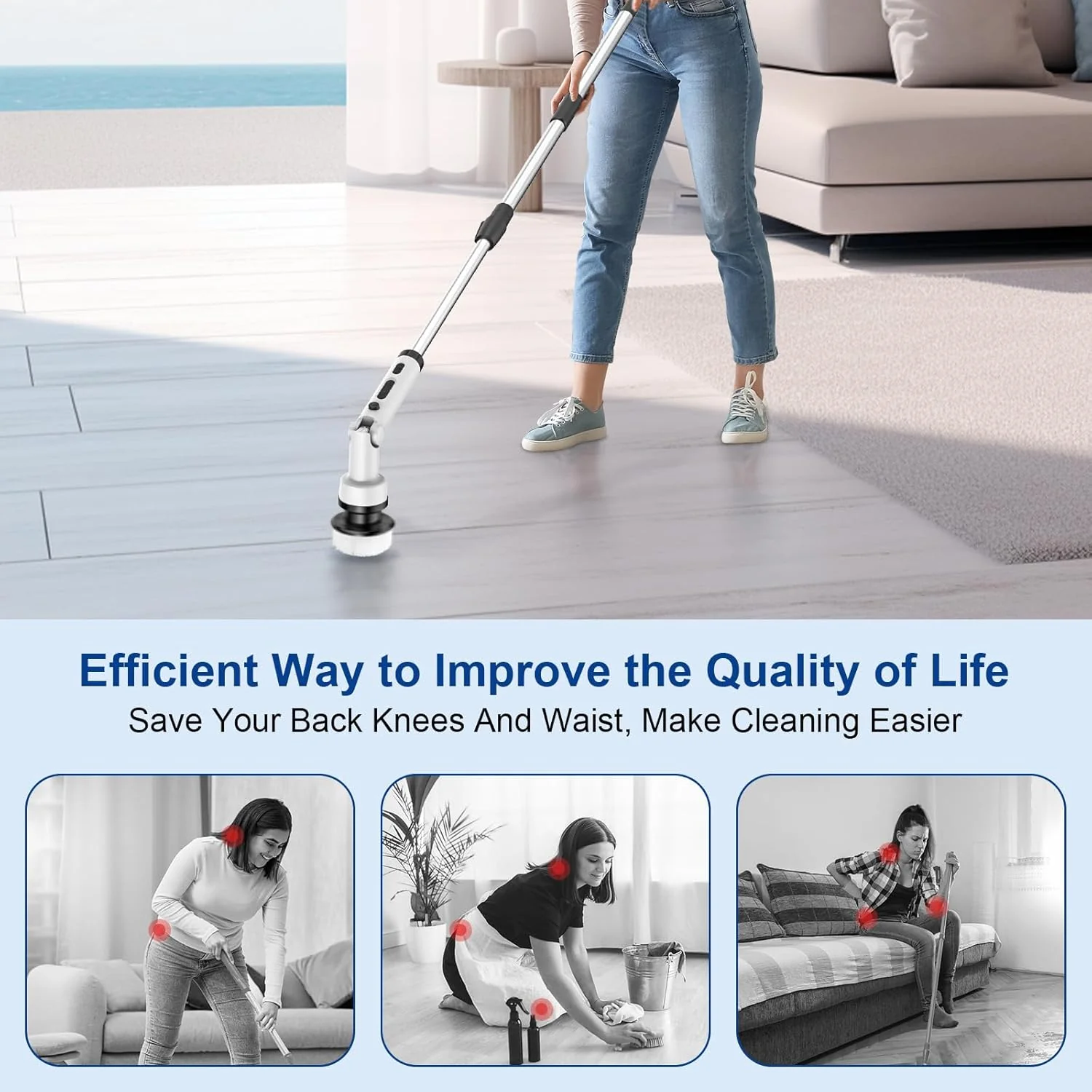 Electric Spin Scrubber Rechargeable Cleaning Brush 9 Brush Heads, Adjustable Angle, Extension Arm – Cordless for Tile, Floor, Tub, Car & More