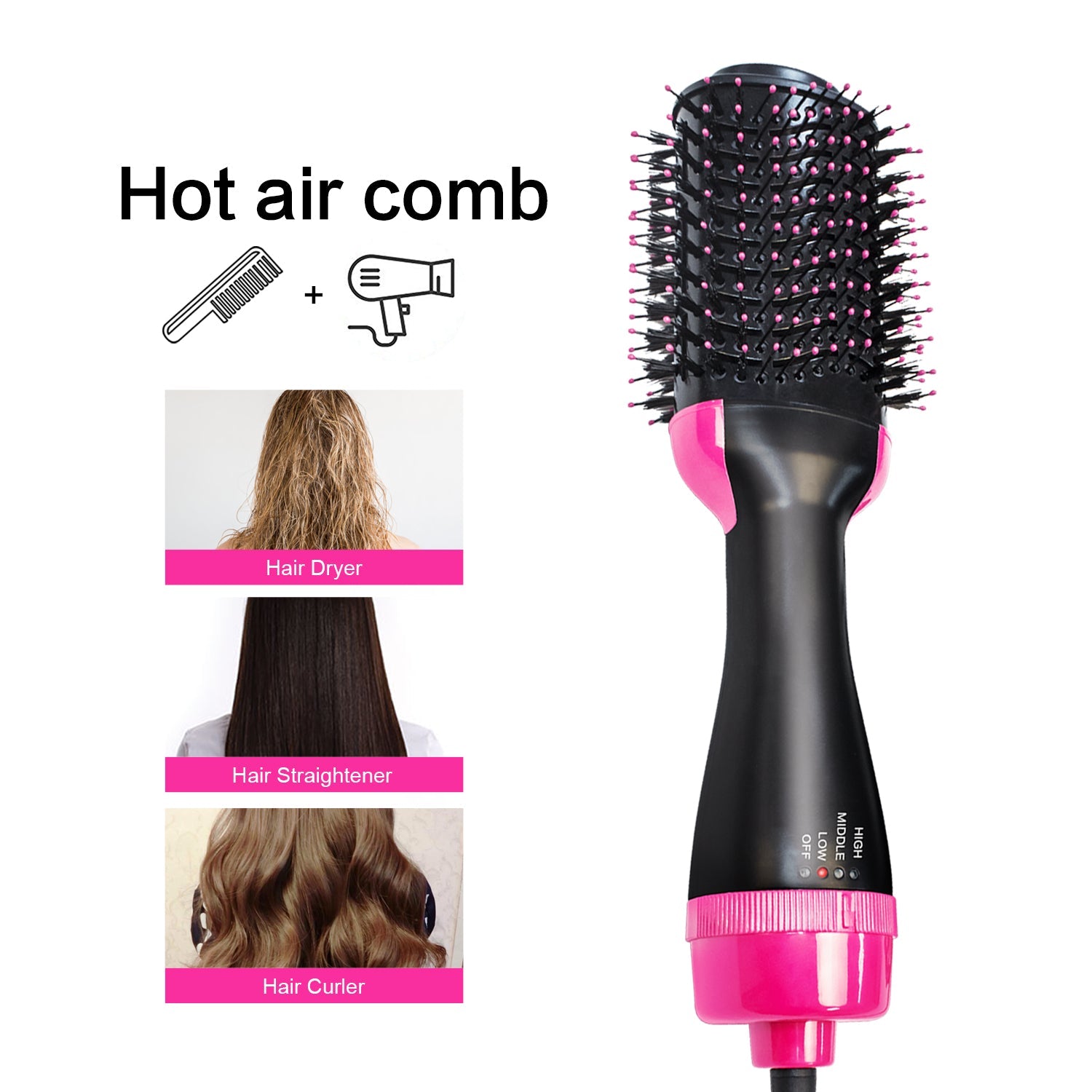 One Step Hair Dryer & Volumizer Salon Hair Dryer Hot Air Paddle Styling Brush Negative Ion Generator Hair Straightener Curler