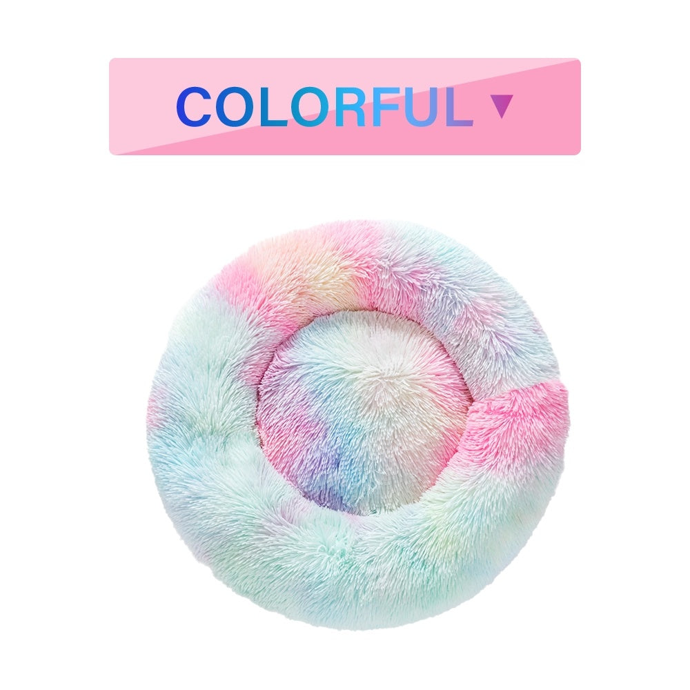 Fluffy Donut Dog Bed  Warm Soft Long Plush Pet Cushion